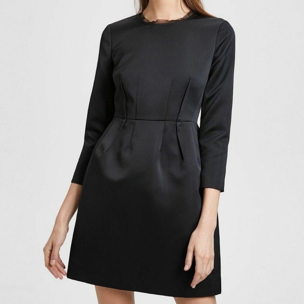 Theory NWT Black Corset Satin Mini Dress Sz 0 $455 - Picture 2 of 8
